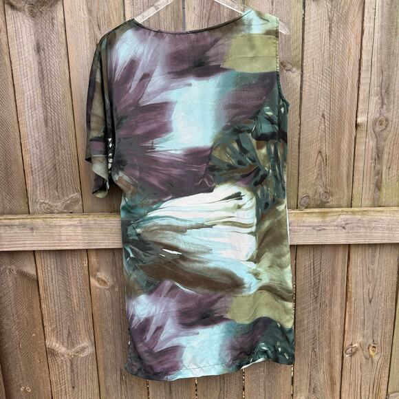 Sisley Dress One-Shoulder Asymmetric Mini Dress Abstract Multicolor Size Small - Picture 2 of 8